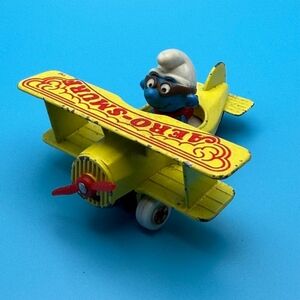 🤍💙Vintage Aero Smurf with Yellow Biplane💙🤍